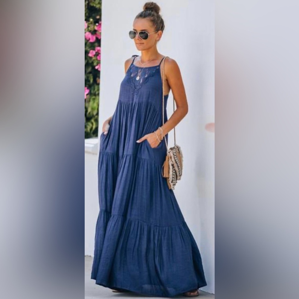 Listicle Navy Blue Tiered Maxi Dress
